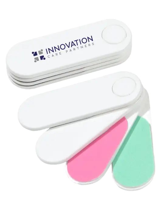 White Folding Nail Files & Buffer w/Innovation Care Partners Logo