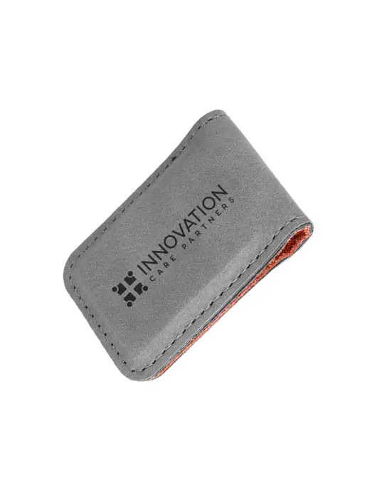 Gray Leatherette Money Clip w/Innovation Care Partners Logo