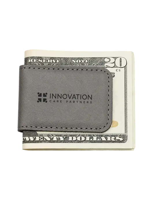 Gray Leatherette Money Clip w/Innovation Care Partners Logo