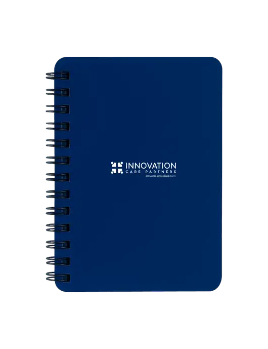 Sturdy Navy Blue Hardcover Notebook, 5.25 x 7 w/Innovation Care Partners Logo