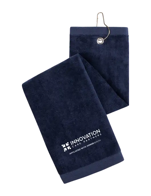 Navy Tri-Fold Golf Towel with Grommet w/Innovation Care Partners Logo