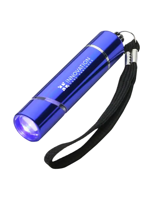 Blue Aluminum Scope LED Flashlight w/Innovation Care Partners Logo