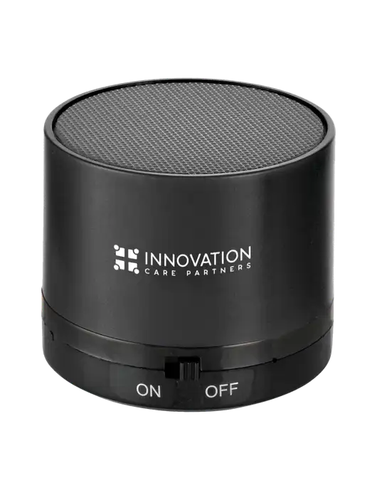 Black Cylinder Bluetooth Speaker w/Innovation Care Partners Logo