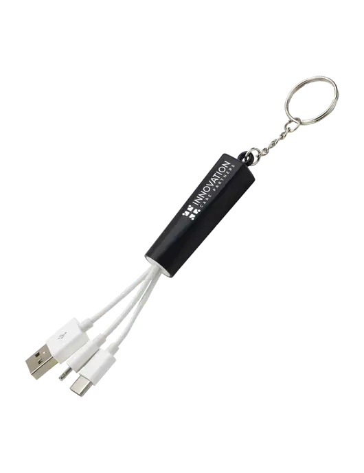 Black Light-Up Charging Cable with Key Ring w/Innovation Care Partners Logo