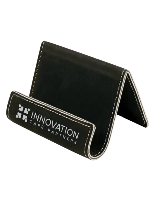Black Leatherette Card & Phone Holder w/Innovation Care Partners Logo