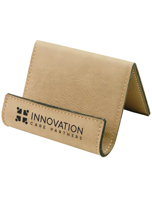 Tan Leatherette Card & Phone Holder w/Innovation Care Partners Logo