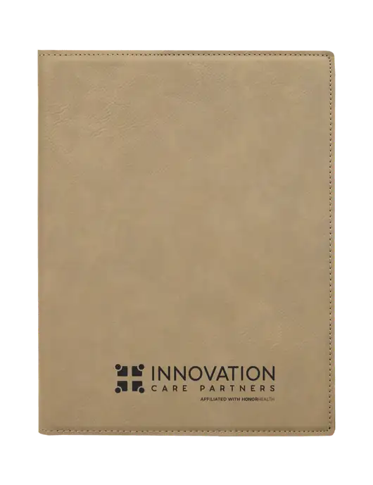 Tan Leatherette 7 x 9 Portfolio with Notepad w/Innovation Care Partners Logo