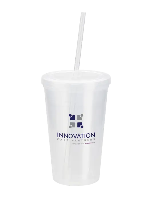Sorrento Clear 16 oz Tumbler with Lid & Straw w/Innovation Care Partners Logo